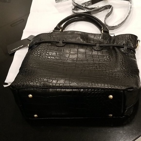 💕LANCASTER PARIS💕 Exotic Croco Embossed Crocodile Texture 100% Leather Bag NWT - Picture 4 of 14